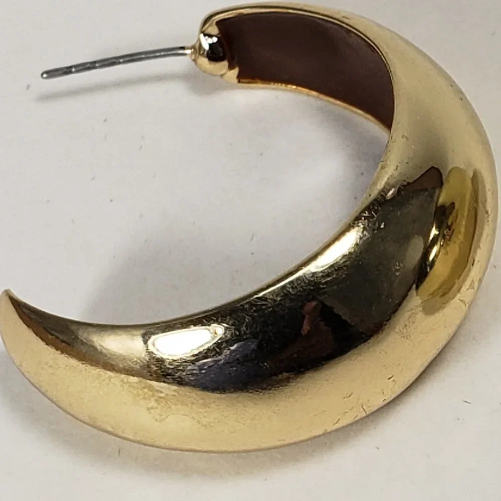 Women's Polished Gold tone Crescent / Half Hoop Drop Earrings, 1.25-inch